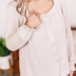 No Ship Drop Ship Find Your Way Back Button Down Top In Seashell