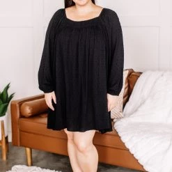 No Ship Drop Ship New Arrivals Home For The Holidays Swiss Dot Dress In Black