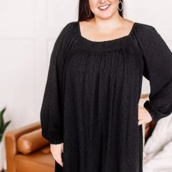 No Ship Drop Ship New Arrivals Home For The Holidays Swiss Dot Dress In Black