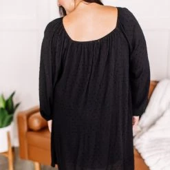 No Ship Drop Ship New Arrivals Home For The Holidays Swiss Dot Dress In Black