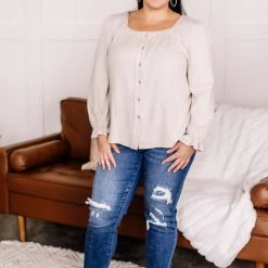 No Ship Drop Ship Find Your Way Back Button Down Top In Seashell