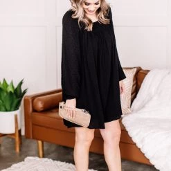 No Ship Drop Ship New Arrivals Home For The Holidays Swiss Dot Dress In Black