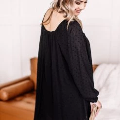 No Ship Drop Ship New Arrivals Home For The Holidays Swiss Dot Dress In Black