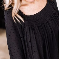 No Ship Drop Ship New Arrivals Home For The Holidays Swiss Dot Dress In Black