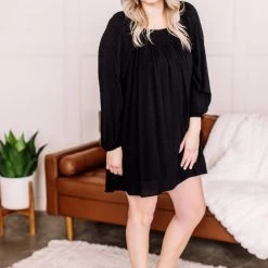 No Ship Drop Ship New Arrivals Home For The Holidays Swiss Dot Dress In Black