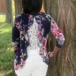 Boutique Simplified Floral Ruffles And Lace 3/4 Sleeve Top New Arrivals