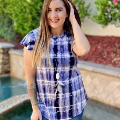 Boutique Simplified New Arrivals Navy Marbled Flutter Sleeve