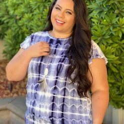 Boutique Simplified New Arrivals Navy Marbled Flutter Sleeve