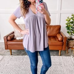 No Ship Drop Ship Make Good Choices Bamboo Babydoll Top In Dusty Lavender