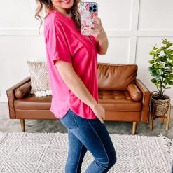 No Ship Drop Ship Decorate My World Button Top In Pink New Arrivals