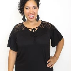 Iris & Rainbow Boutique #K420 Floral Lace Shoulders (Black) New Arrivals