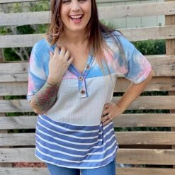 Boutique Simplified Cotton Candy Button Down Top
