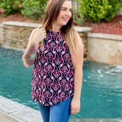 Boutique Simplified Rising Sun Damask Sleeveless Top New Arrivals