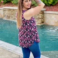 Boutique Simplified Rising Sun Damask Sleeveless Top New Arrivals