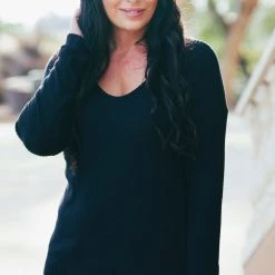 Boutique Simplified Lustful Waffle Knit Black Top New Arrivals