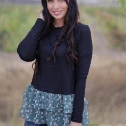 Boutique Simplified Winter Blooms Peplum Top New Arrivals