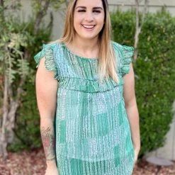 Boutique Simplified Open Pastures Shirred Woven Top