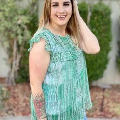 Boutique Simplified Open Pastures Shirred Woven Top