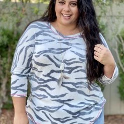 Boutique Simplified Zebra Diva 3/4 Sleeve Top New Arrivals