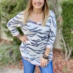 Boutique Simplified Zebra Diva 3/4 Sleeve Top New Arrivals