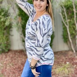 Boutique Simplified Zebra Diva 3/4 Sleeve Top New Arrivals