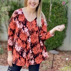 Boutique Simplified Sedona Sunset Long Sleeve Swing Tunic New Arrivals