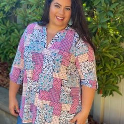 Boutique Simplified Medley Of Flowers 3/4 Sleeve Top New Arrivals