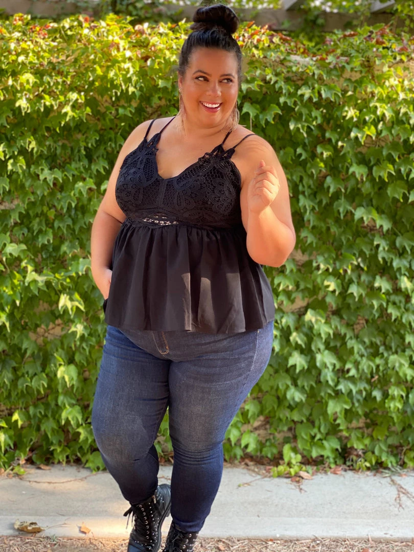 Boutique Simplified Opal Lace Trim Cami Top In Black 13 Boutique Simplified Opal Lace Trim Cami Top In Black