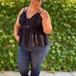 Boutique Simplified Opal Lace Trim Cami Top In Black 18 Boutique Simplified Opal Lace Trim Cami Top In Black