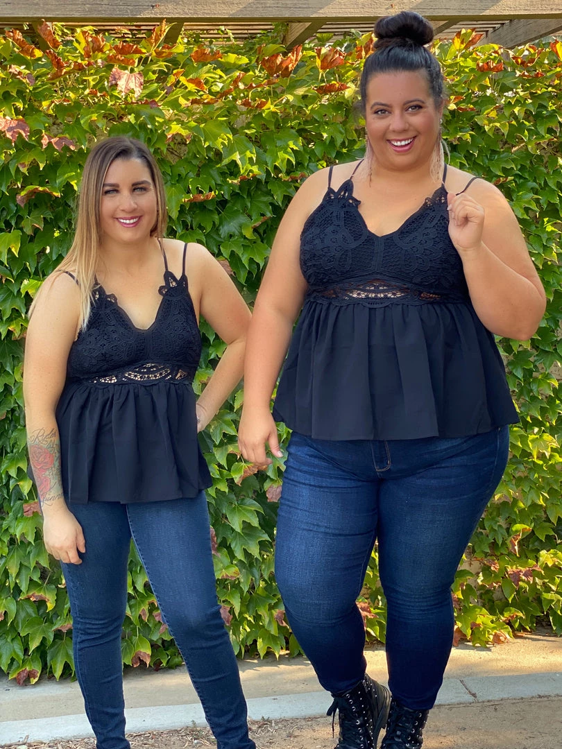 Boutique Simplified Opal Lace Trim Cami Top In Black 3 Boutique Simplified Opal Lace Trim Cami Top In Black