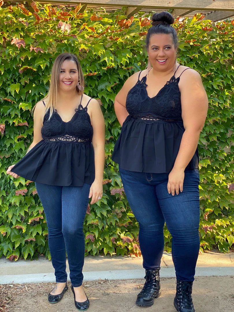 Boutique Simplified Opal Lace Trim Cami Top In Black 4 Boutique Simplified Opal Lace Trim Cami Top In Black