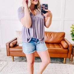 No Ship Drop Ship Make Good Choices Bamboo Babydoll Top In Dusty Lavender