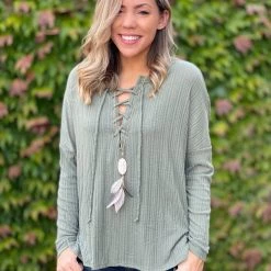 Boutique Simplified I'm All Yours Lace Up Front Long Sleeve Top