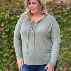 Boutique Simplified I'm All Yours Lace Up Front Long Sleeve Top