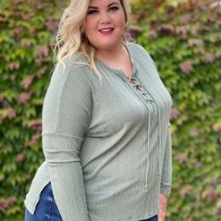 Boutique Simplified I'm All Yours Lace Up Front Long Sleeve Top