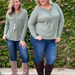 Boutique Simplified I'm All Yours Lace Up Front Long Sleeve Top