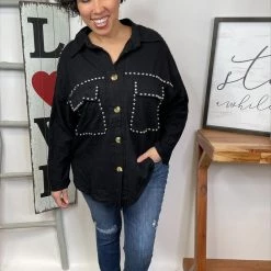 Iris & Rainbow Boutique New Arrivals #L983 Studded In Perfection Blazer (Charcoal)