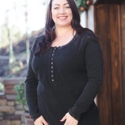 Boutique Simplified My Forever Black Sweater Henley New Arrivals