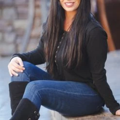 Boutique Simplified My Forever Black Sweater Henley New Arrivals