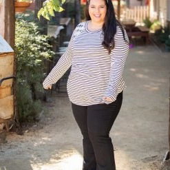 Boutique Simplified Harmoniously Striped Long Sleeve Top New Arrivals