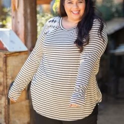 Boutique Simplified Harmoniously Striped Long Sleeve Top New Arrivals