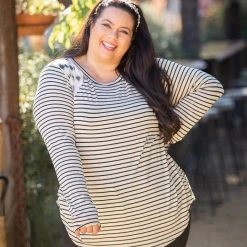 Boutique Simplified Harmoniously Striped Long Sleeve Top New Arrivals