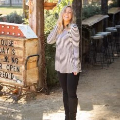 Boutique Simplified Harmoniously Striped Long Sleeve Top New Arrivals