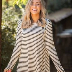Boutique Simplified Harmoniously Striped Long Sleeve Top New Arrivals