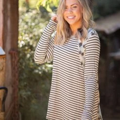 Boutique Simplified Harmoniously Striped Long Sleeve Top New Arrivals