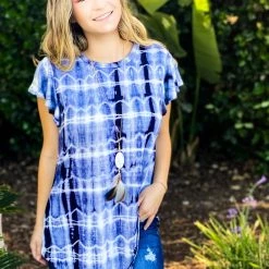 Boutique Simplified New Arrivals Navy Marbled Flutter Sleeve