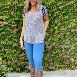 Boutique Simplified Paisley Mae Short Sleeve Top New Arrivals