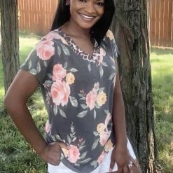 Boutique Simplified Rose Of The Amazon Short Sleeve Top New Arrivals