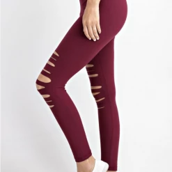 Boutique Simplified Laser Cut Leggings In Burgundy New Arrivals