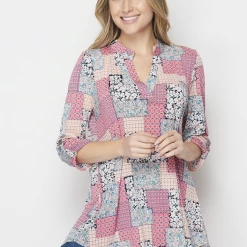 Boutique Simplified Medley Of Flowers 3/4 Sleeve Top New Arrivals